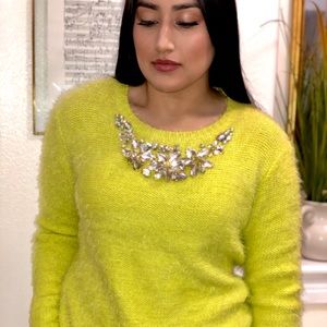 Jeweled Fuzzy Yellow Sweater